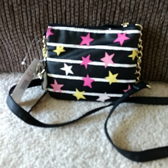 **** Betsey Johnson Black w/Pink Stars Bag - Picture 2 of 6